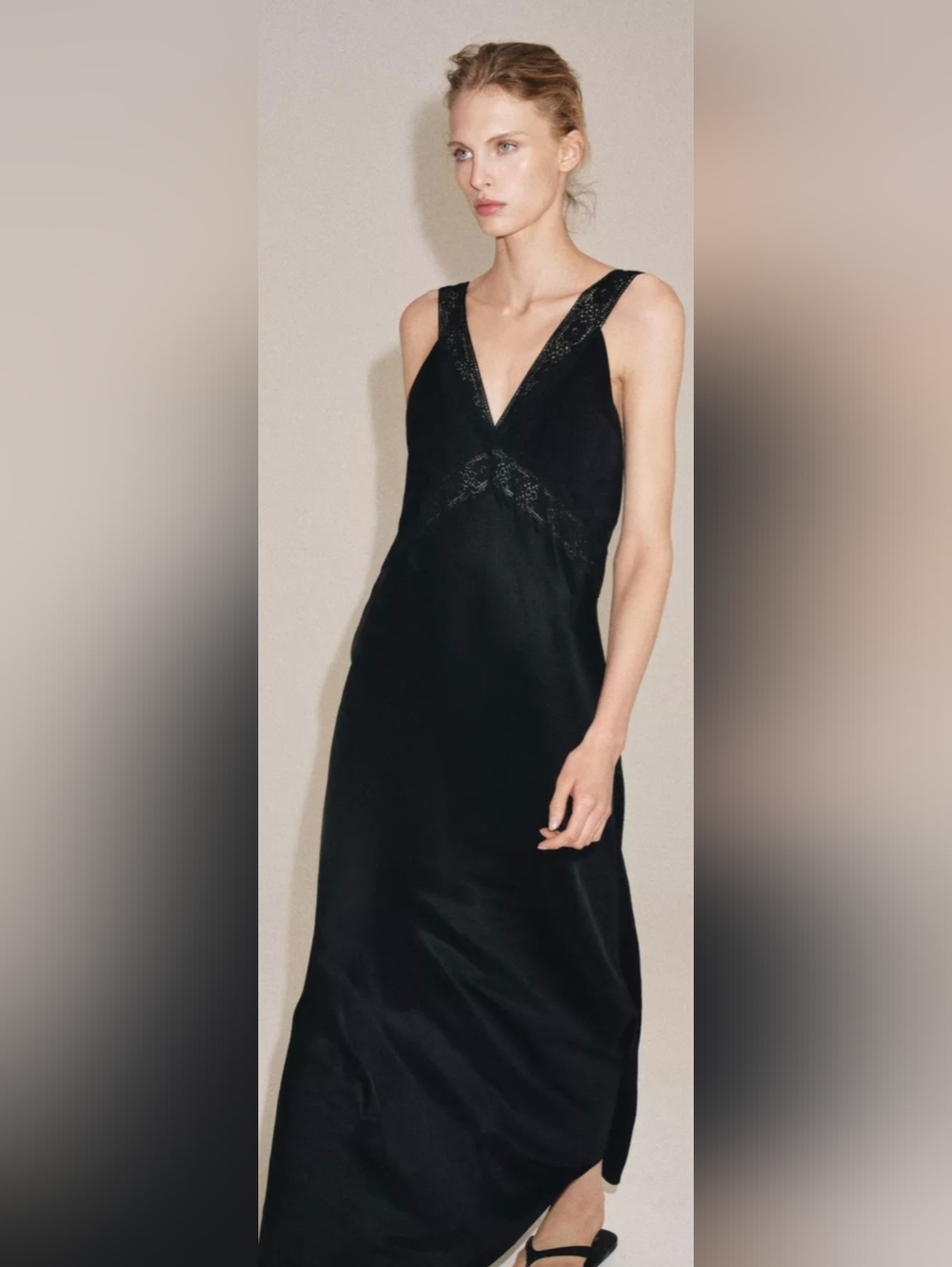 Zara Black Satin Lace Dress XS $99